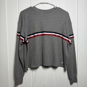 Hollister Women's Boyfriend Tee Long Sleeve Size XS Gray Striped Crew Neck